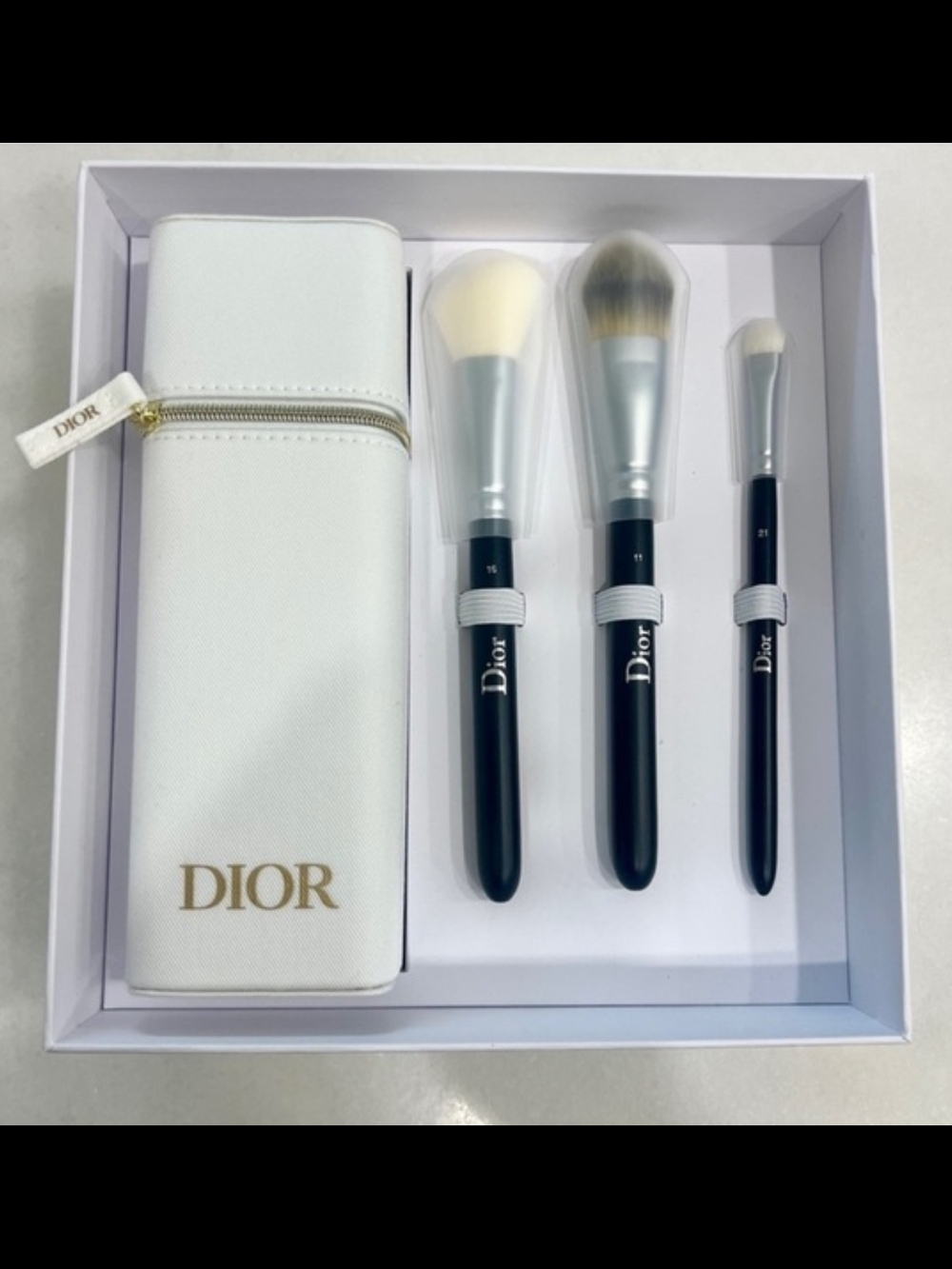 Dior Black & White Travel Brush Set with Gold Logo